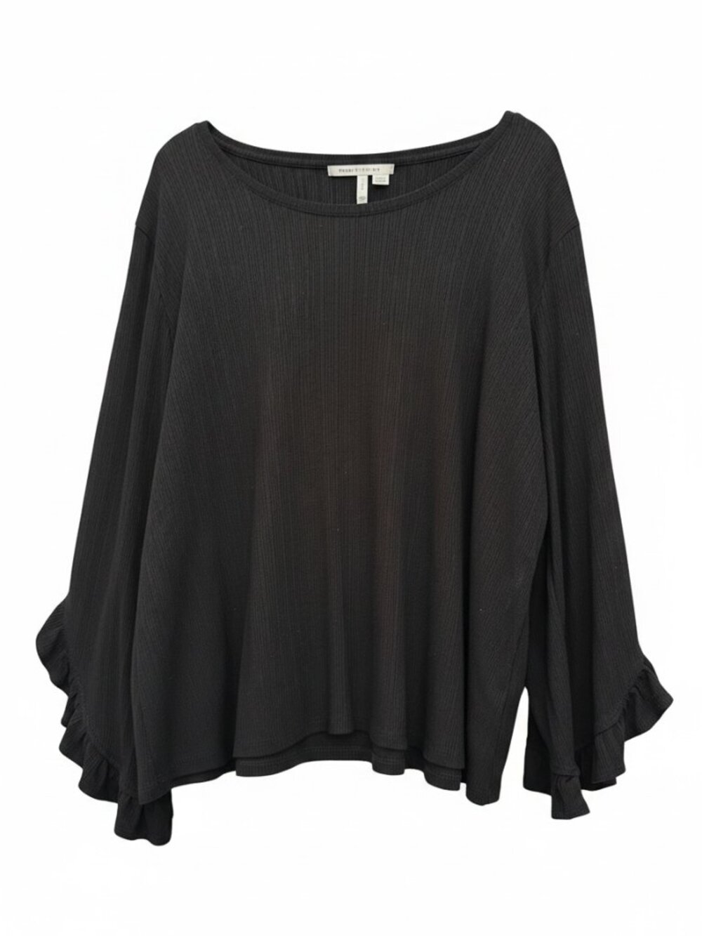 EST 1946 Black Ribbed Knit Ruffle Sleeve Top